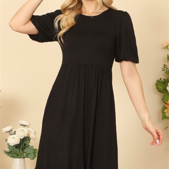 BLACK DRESS RUFFLE BOTTOM AND SLEEVE - Picture 2 of 3